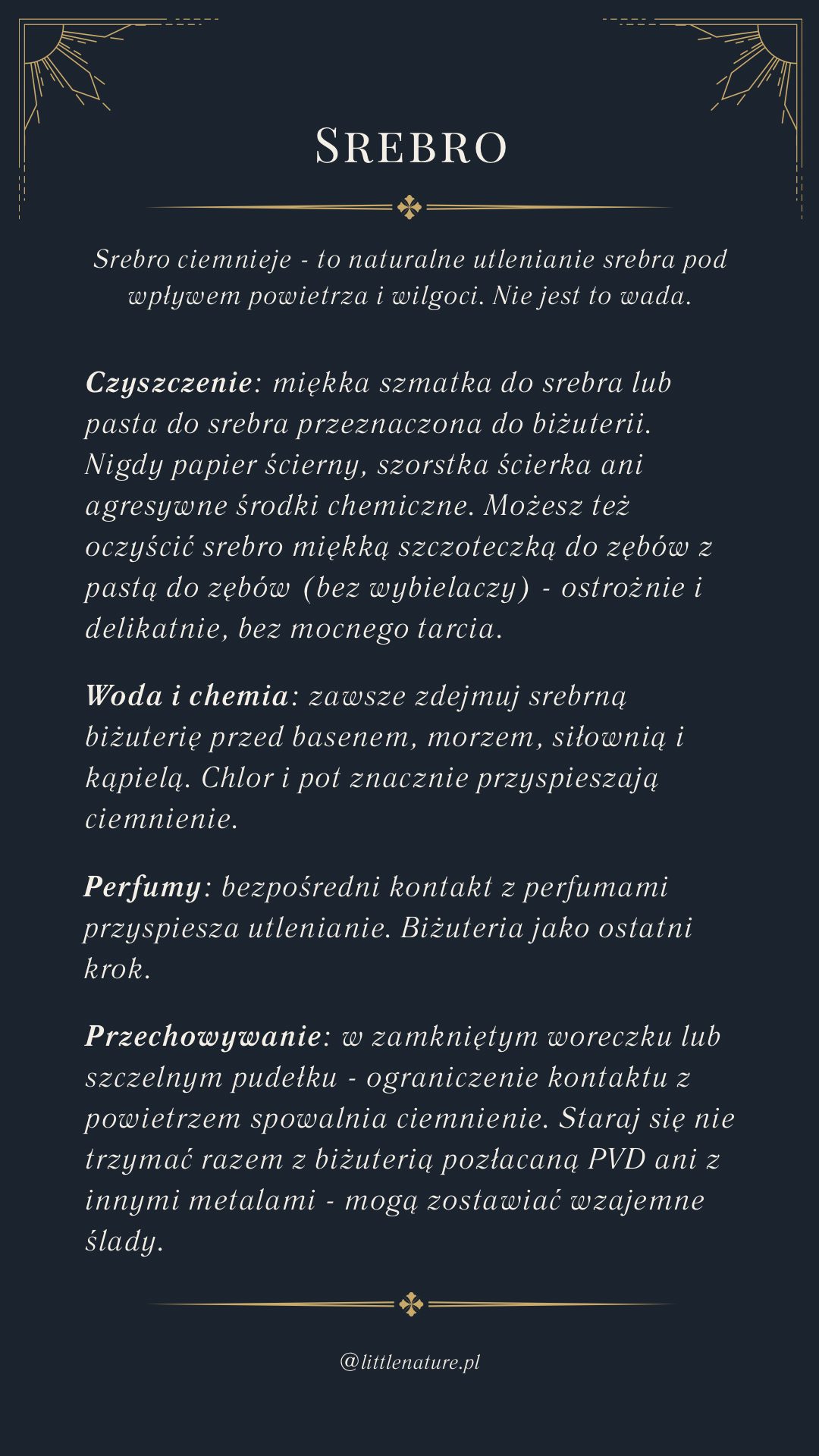 Srebro: czyszczenie, woda, perfumy i przechowywanie