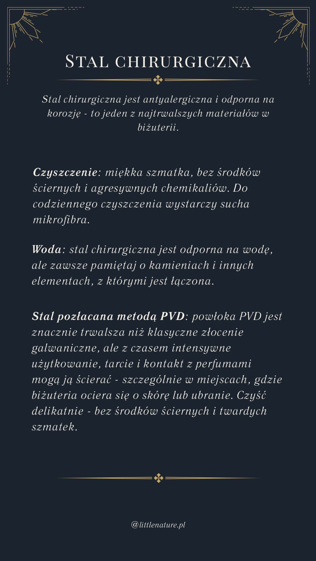 Stal chirurgiczna i powłoka PVD: czyszczenie, woda i ścieranie pozłocenia