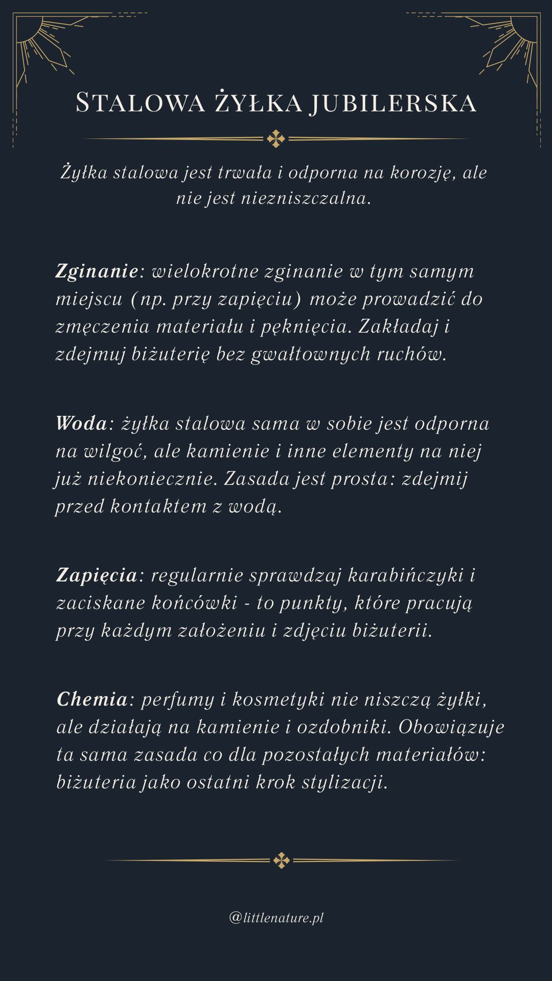 Stalowa żyłka jubilerska: zginanie, woda, zapięcia i chemia