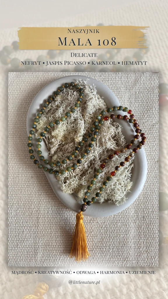 Mala 108 Delicate: Nefryt i Jaspis Picasso (kamienie naturalne)